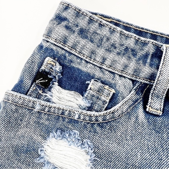 ✅ KanCan Blue Denim Distressed High Rise Festival Jean Shorts Women Size Medium - Picture 7 of 9